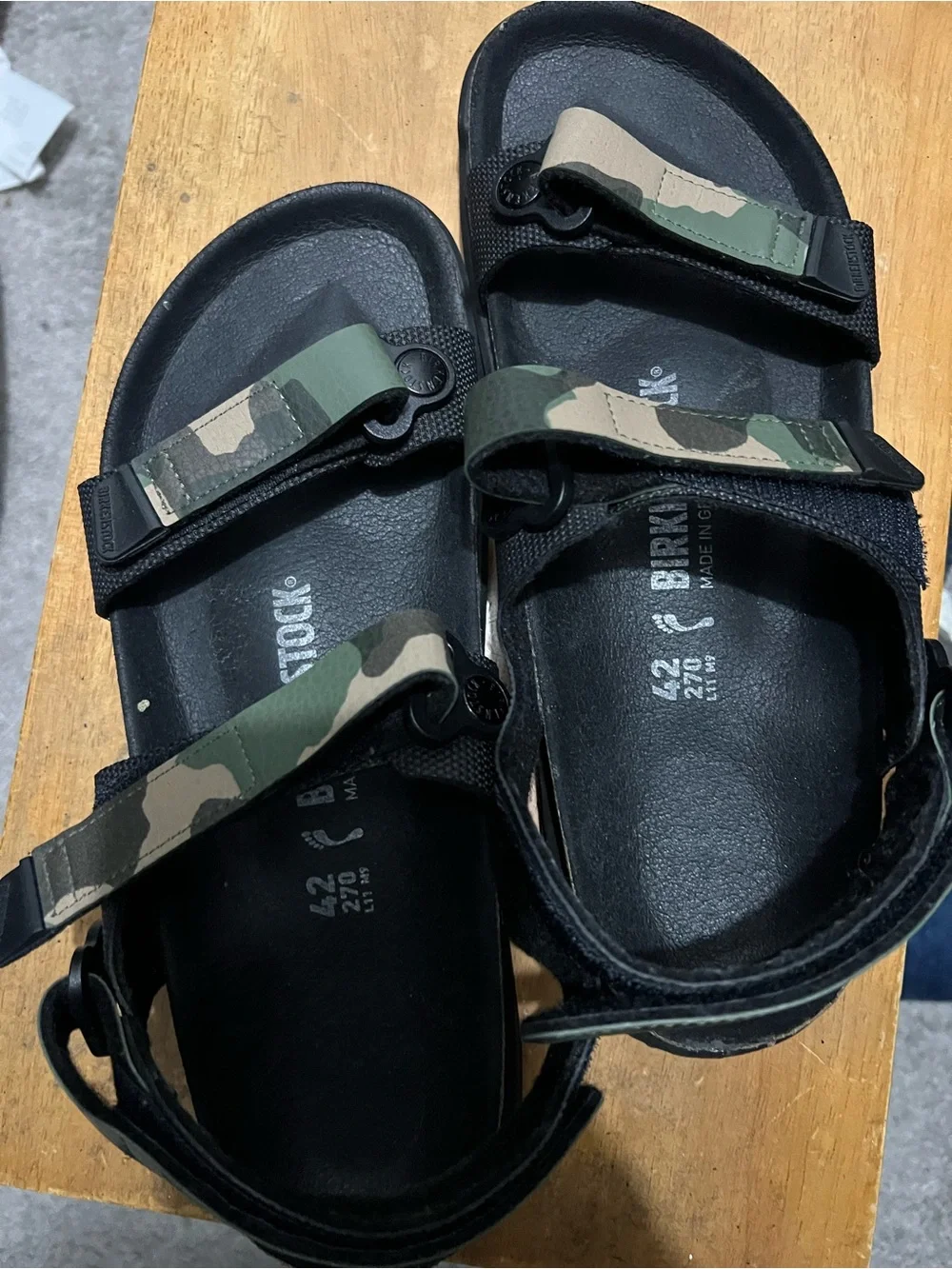 Birkenstock women Camo Strap Sandals in Black and Green